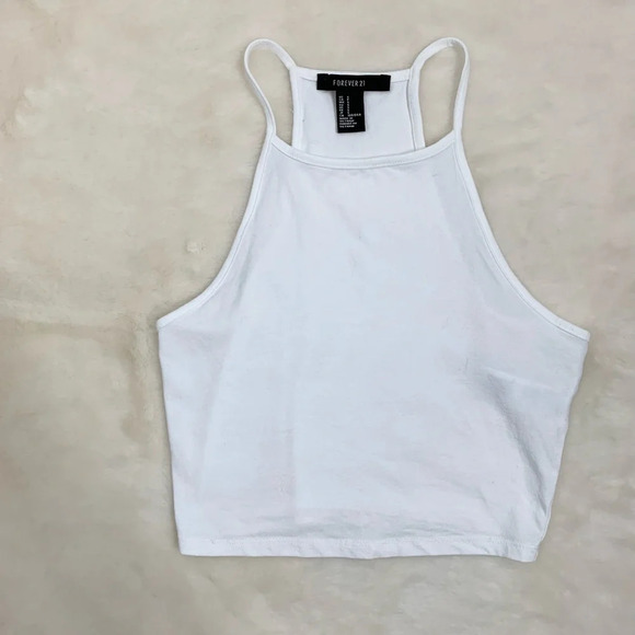 Forever 21 Women's Tank Top Cropped Racerback White sleeveless Size Small - Picture 1 of 6